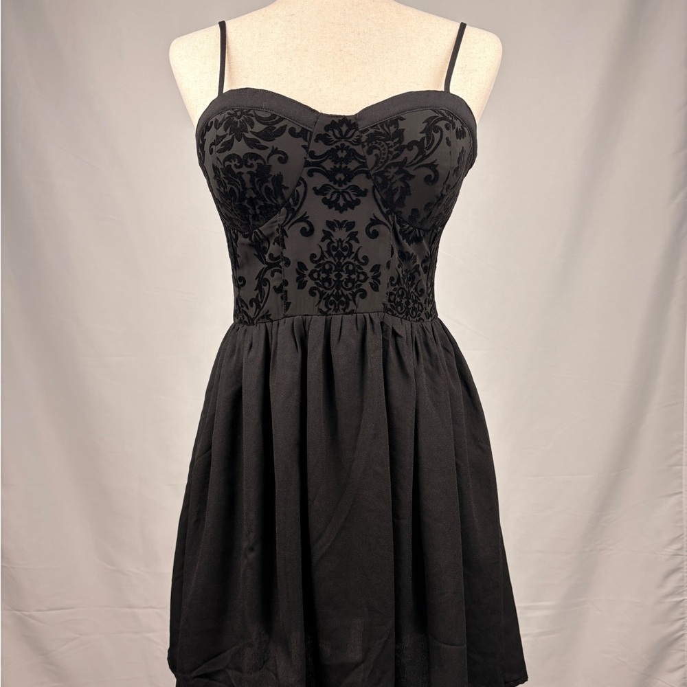 Band of Gypsies Black Lace Fit Flare Mini Dress Spaghetti Strap M